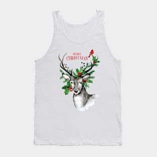 Merry Christmas Watercolor Reindeer Tank Top